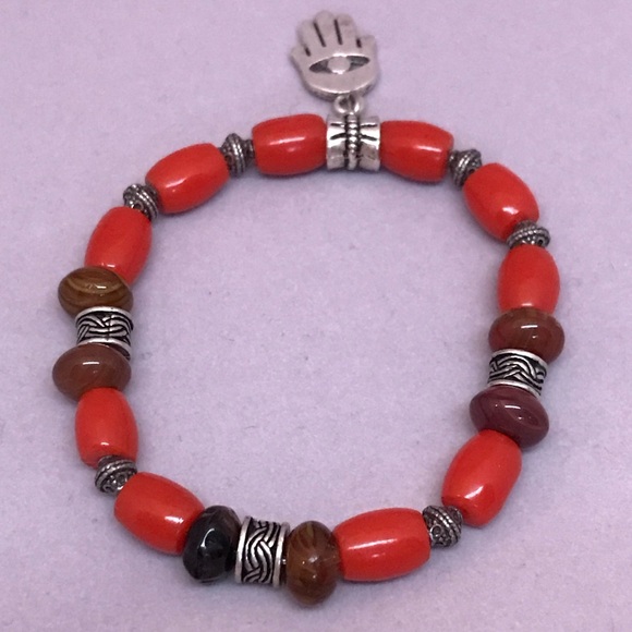 Hamsa bracelet with coral colored beads. New, with Fatima hand charm. - Picture 6 of 6